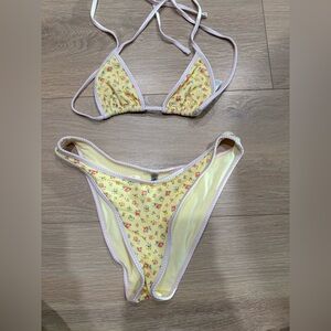 VS pink x Frankie’s bikinis Floral Yellow Bikini Set
